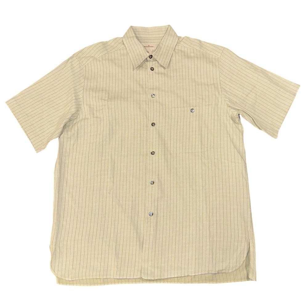 Ermenegildo Zegna Mens XL Green / Tan Striped Cotton Short Sleeve Made in Italy